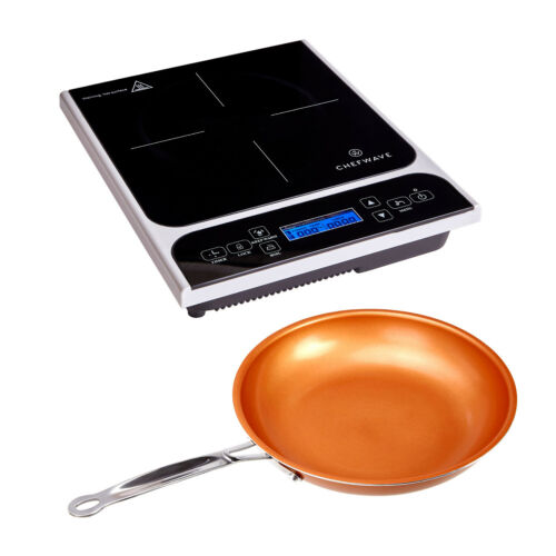 ChefWave LCD 1800W Portable Induction Cooktop w/ Safety Lock, Bonus 10in Fry Pan