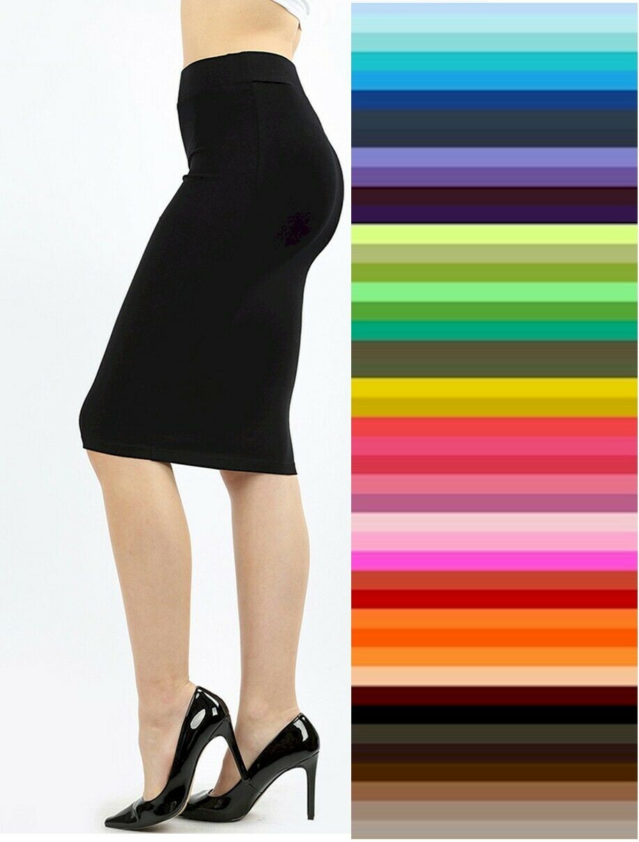 Zenana Pencil Knee Skirt Bodycon High Waist Premium Stretch Cotton S M L Xl Usa