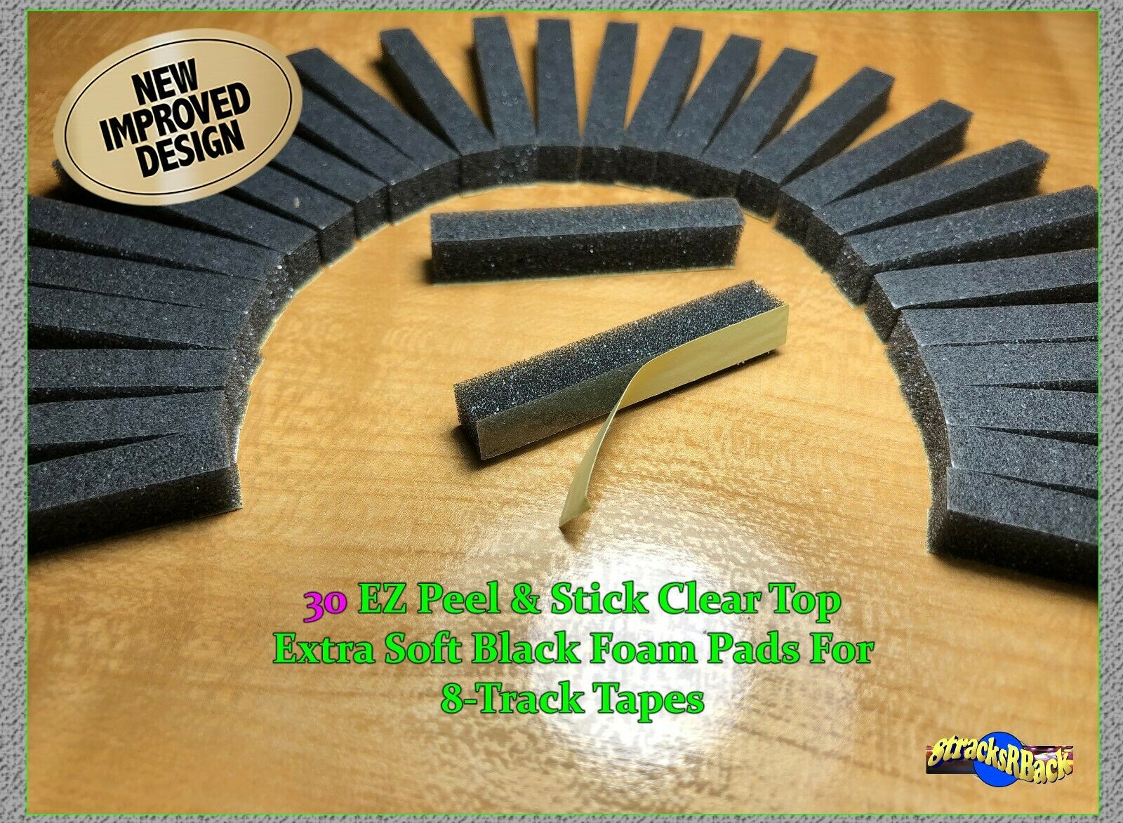 30 Ez Peel & Stick Clear Top Extra Soft Black Foam Pads For 8-track Tape