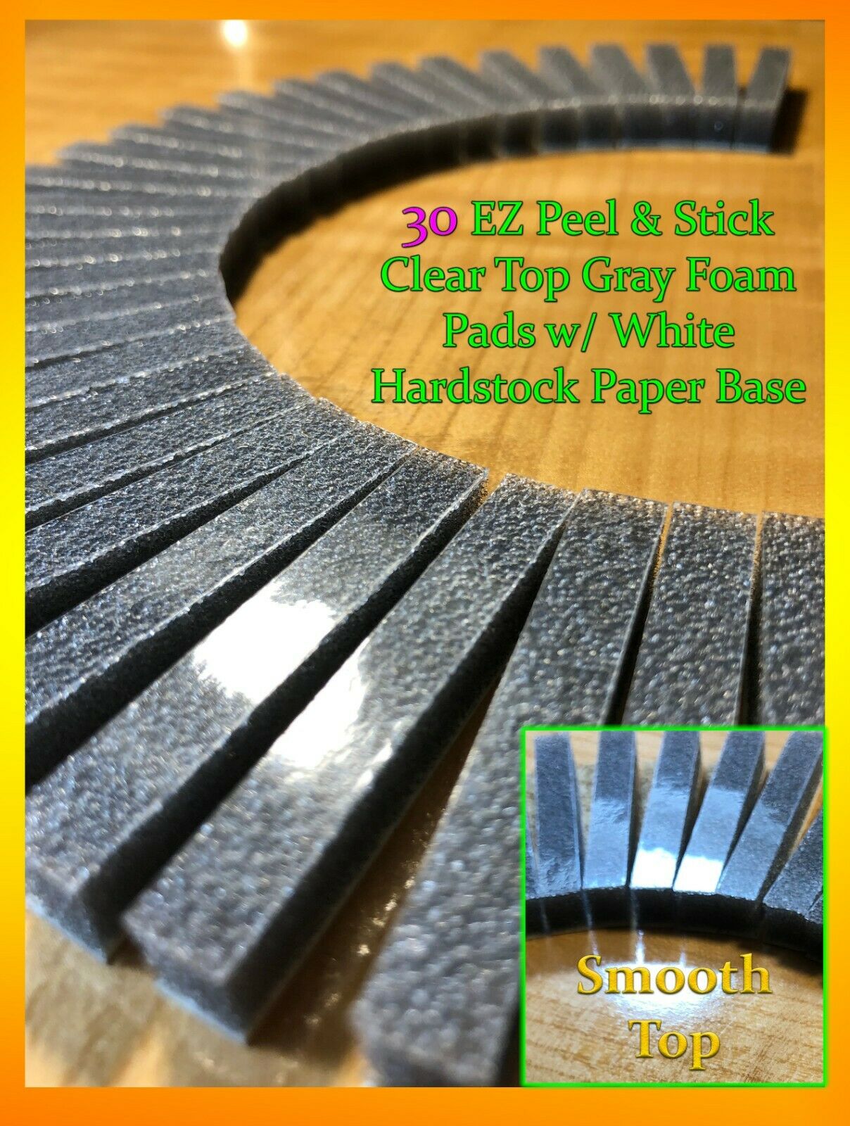 30 EZ Peel & Stick Clear Top Soft CHARCOAL GRAY Foam Pads For 8-track tape